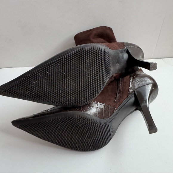 Nine West Top Dollar suede and croc print Dark Brown Suede leather Ankle Booties - Picture 7 of 14